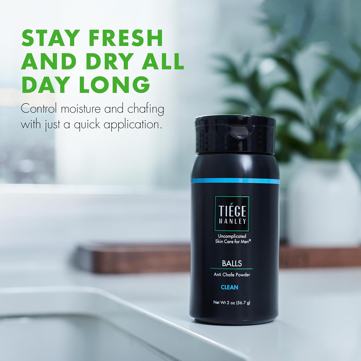 Tiege Hanley Men's Anti-Chafe Powder Stick - Long Lasting Moisture Absorption - Eucalyptus & Spearmint with Menthol - Foot, Thigh, and Ball Powder for Irritation