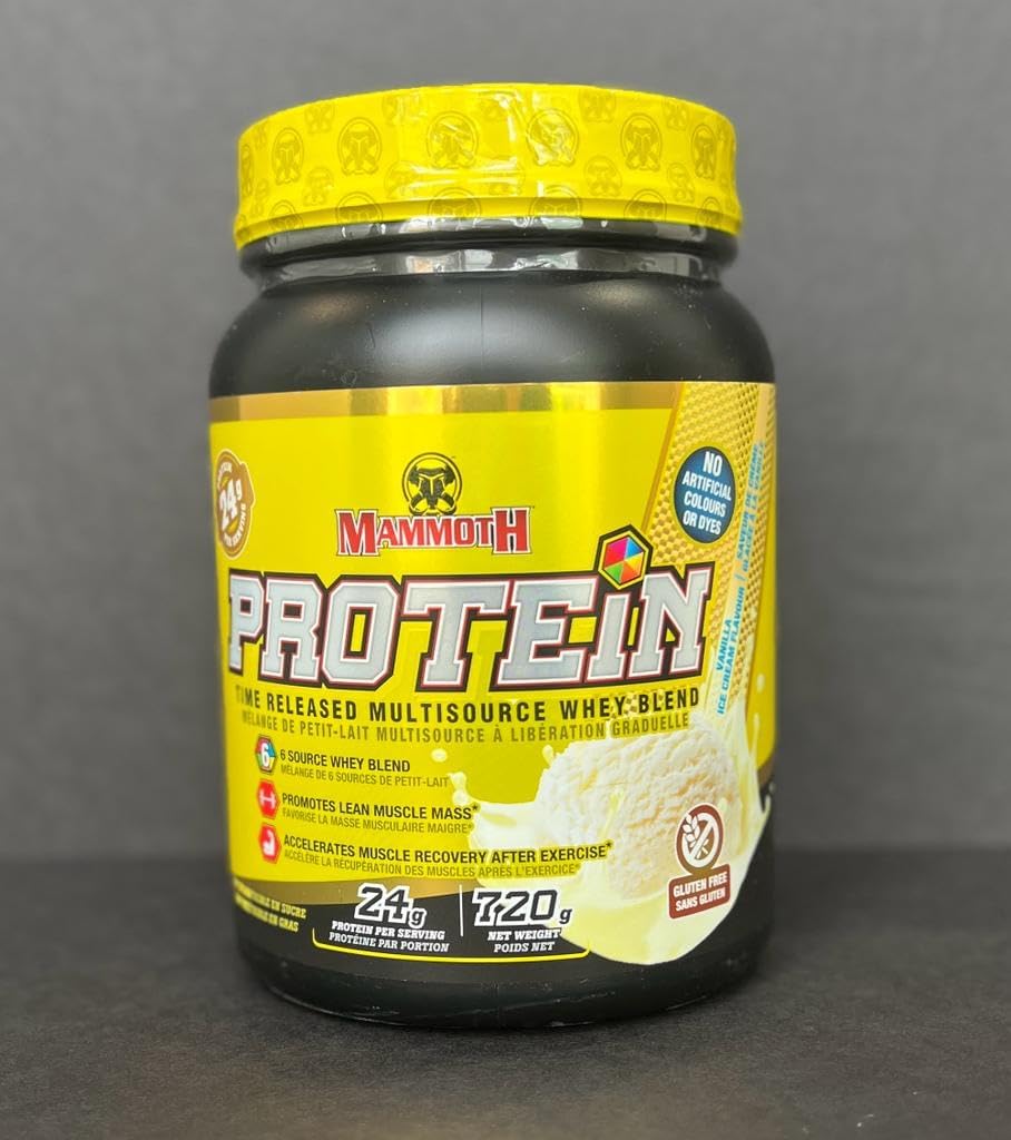 TIME-RELEASE Mammoth Protein Powder Shake with WHEY Isolate & Casein - Vanilla Flavor, Low Sugar - 1.6 Lb