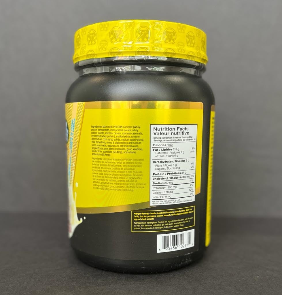 TIME-RELEASE Mammoth Protein Powder Shake with WHEY Isolate & Casein - Vanilla Flavor, Low Sugar - 1.6 Lb