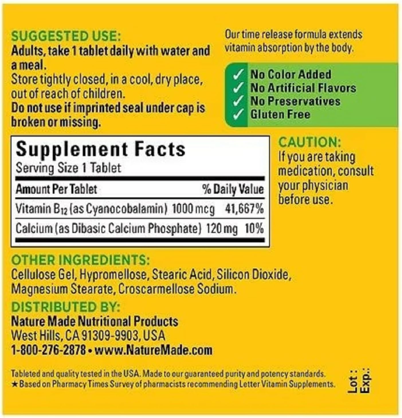 Time Release Nature Made Vitamin B12 1000 mcg Supplement for Energy Metabolism - 75 Tablets