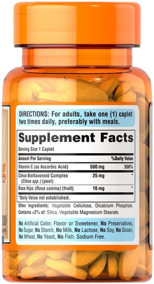 Time Release Vitamin C-500 mg Caplets with Rose Hips - 100 Count by Puritan's Pride