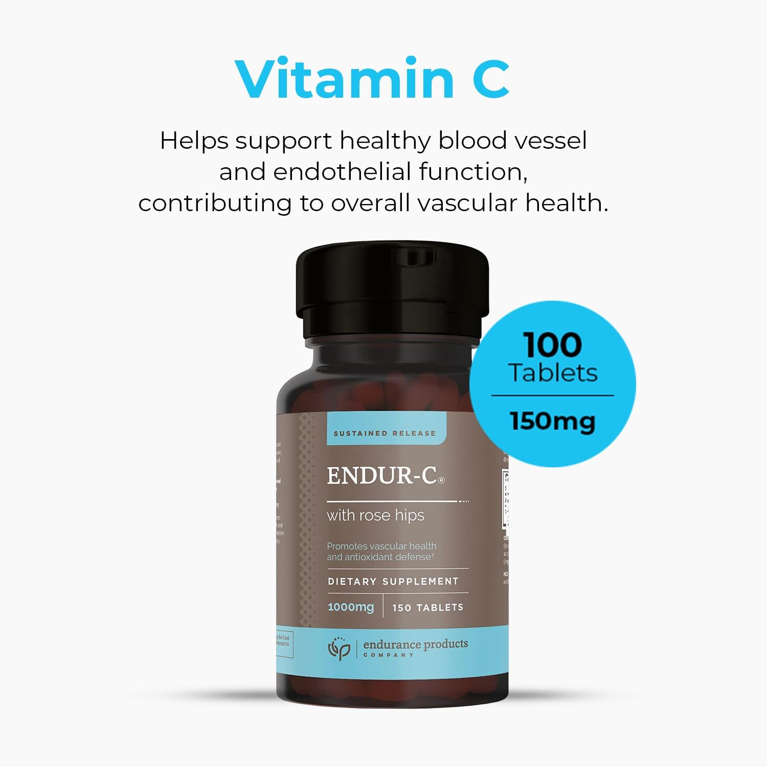 Time Release Vitamin C Supplement Tablets - ENDUR-C® by Endurance Products, 1000mg Ascorbic Acid with Rose Hips, 150 Tablets for Optimal Absorption