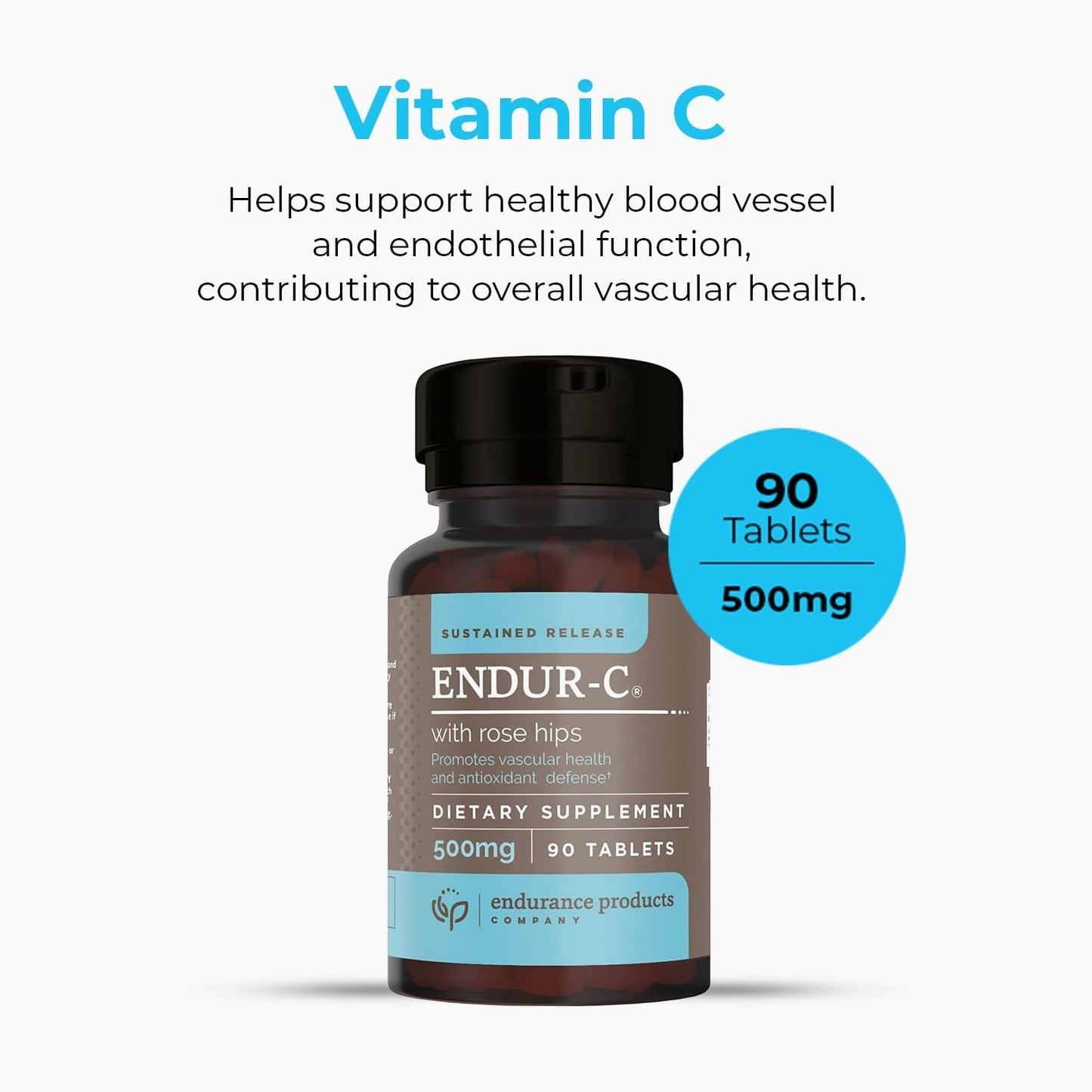 Time Release Vitamin C Supplement Tablets with Rose HIPS for Optimal Absorption - 500mg, 90 Tablets