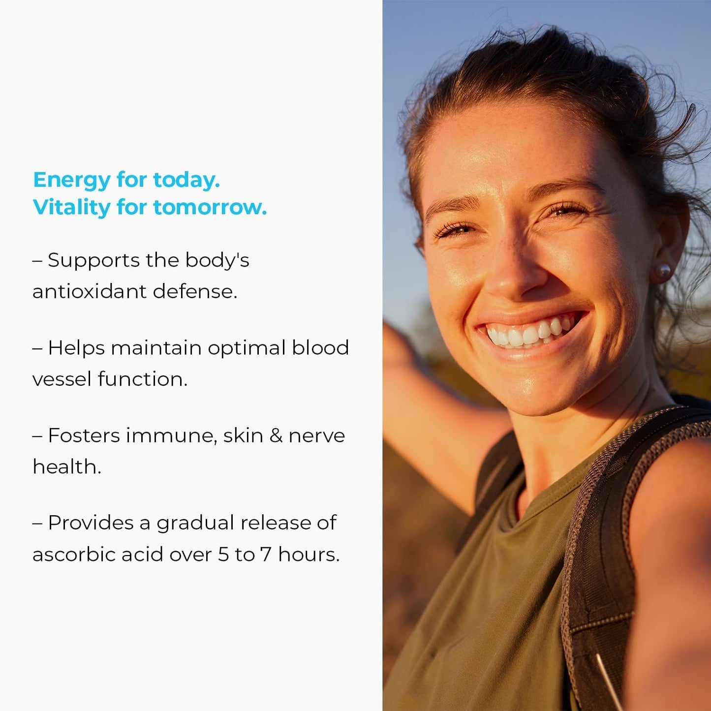 Time Release Vitamin C Supplement Tablets with Rose HIPS for Optimal Absorption - 500mg, 90 Tablets