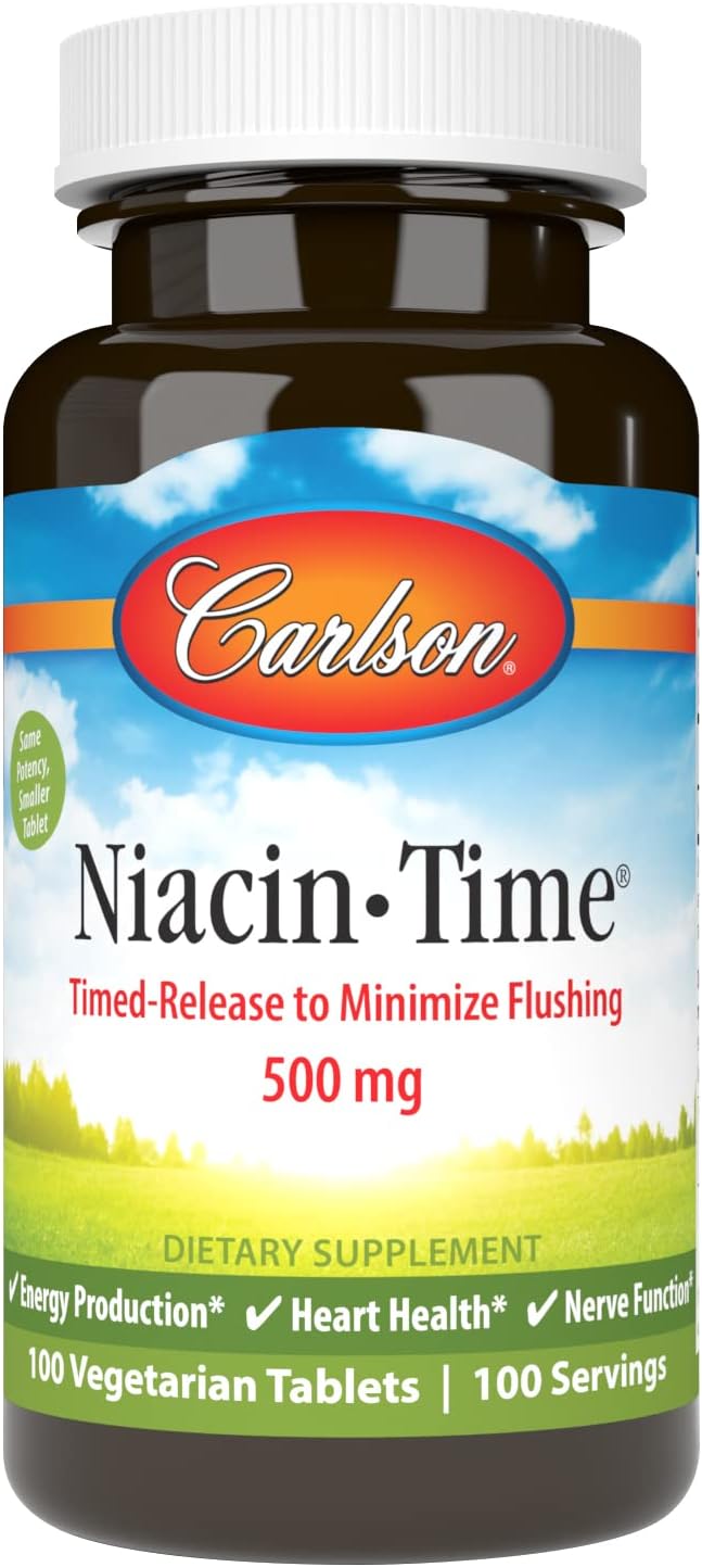 Time-Released Carlson Niacin-Time 500 mg Vitamin B-3 Tablets - 100 Count
