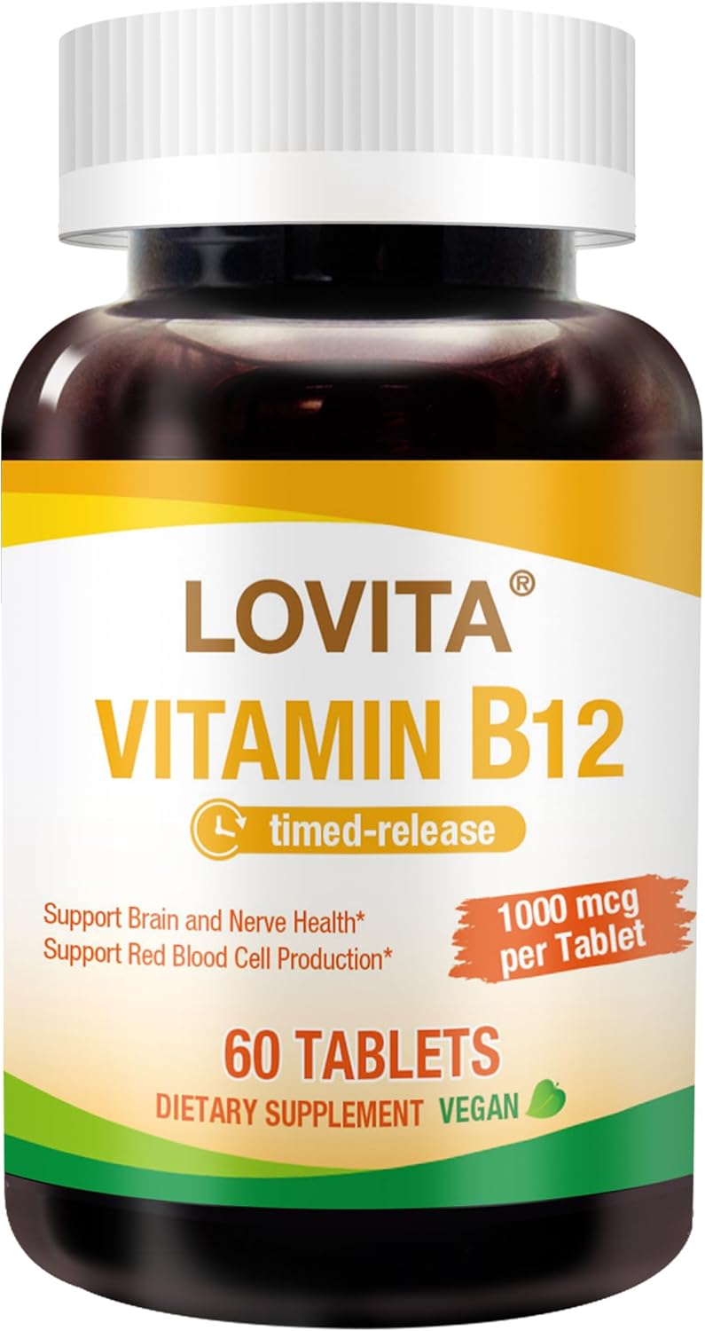 Timed Release Vegan Vitamin B12 1000 mcg Tablets for Nervous System Support - 60 Vegetarian Tablets