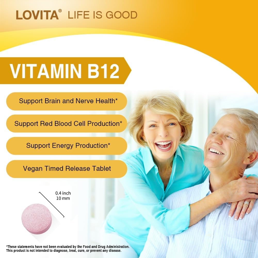 Timed Release Vegan Vitamin B12 1000 mcg Tablets for Nervous System Support - 60 Vegetarian Tablets