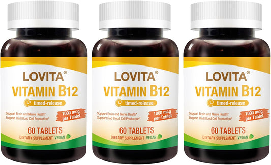 Timed Release Vegan Vitamin B12 1000 mcg Tablets, Supports Nervous System, 180 Vegetarian Tablets (6 Month Supply)