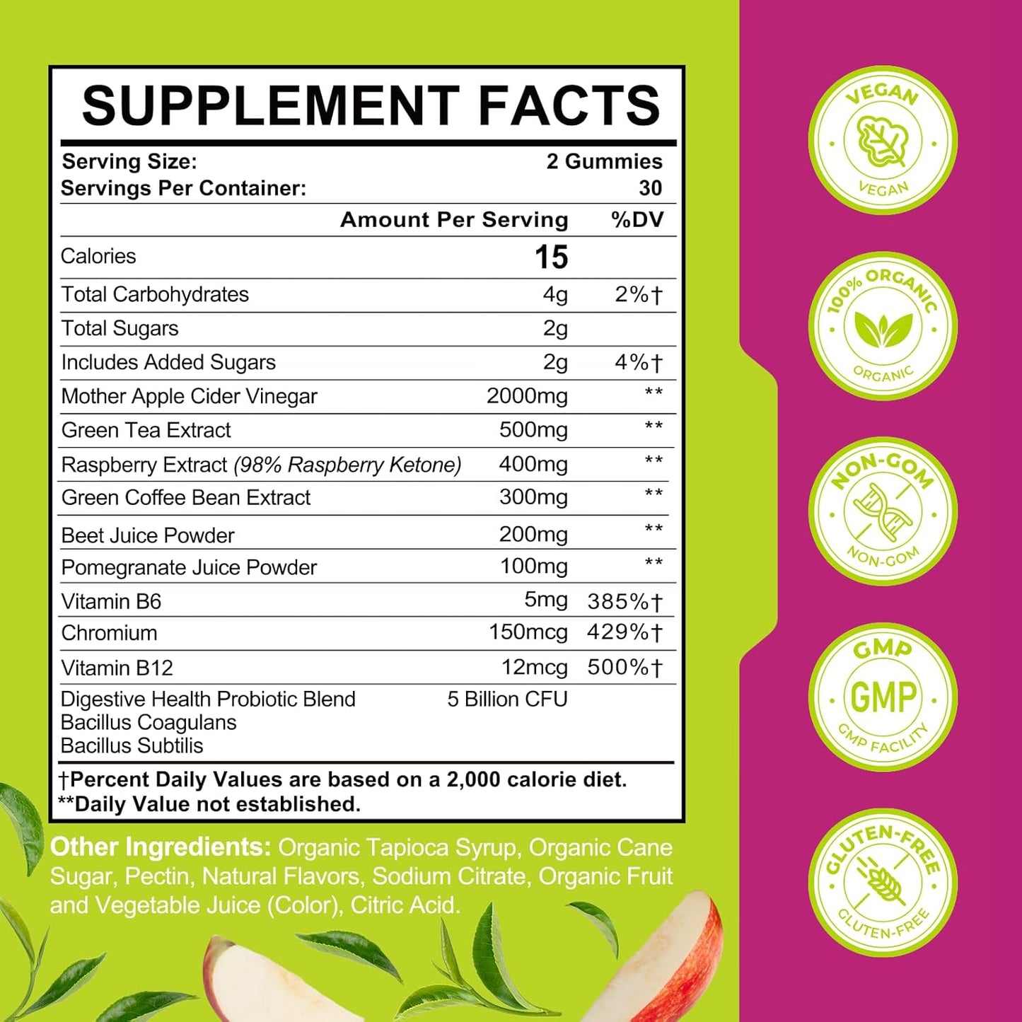 Tisestence Apple Cider Vinegar Gummies 2000MG - Keto Cleanse & Detox Diet, Max Strength ACV Gummies with Green Tea, Raspberry, B12, Probiotics for Metabolism & Digestive Health, 5 Pack