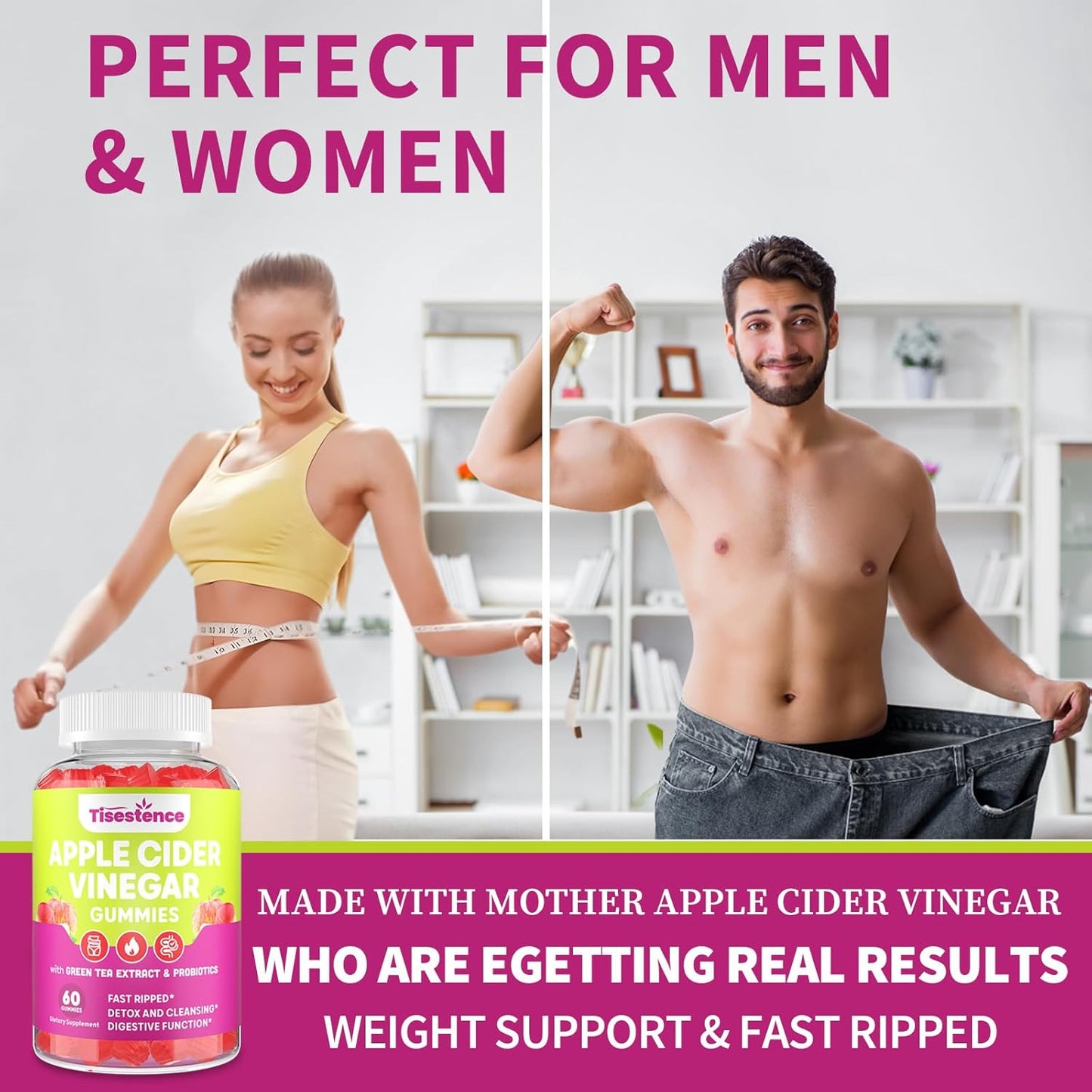 Tisestence Apple Cider Vinegar Gummies 2000MG - Keto Cleanse & Detox Diet, Max Strength ACV Gummies with Green Tea, Raspberry, B12, Probiotics for Metabolism & Digestive Health, 5 Pack