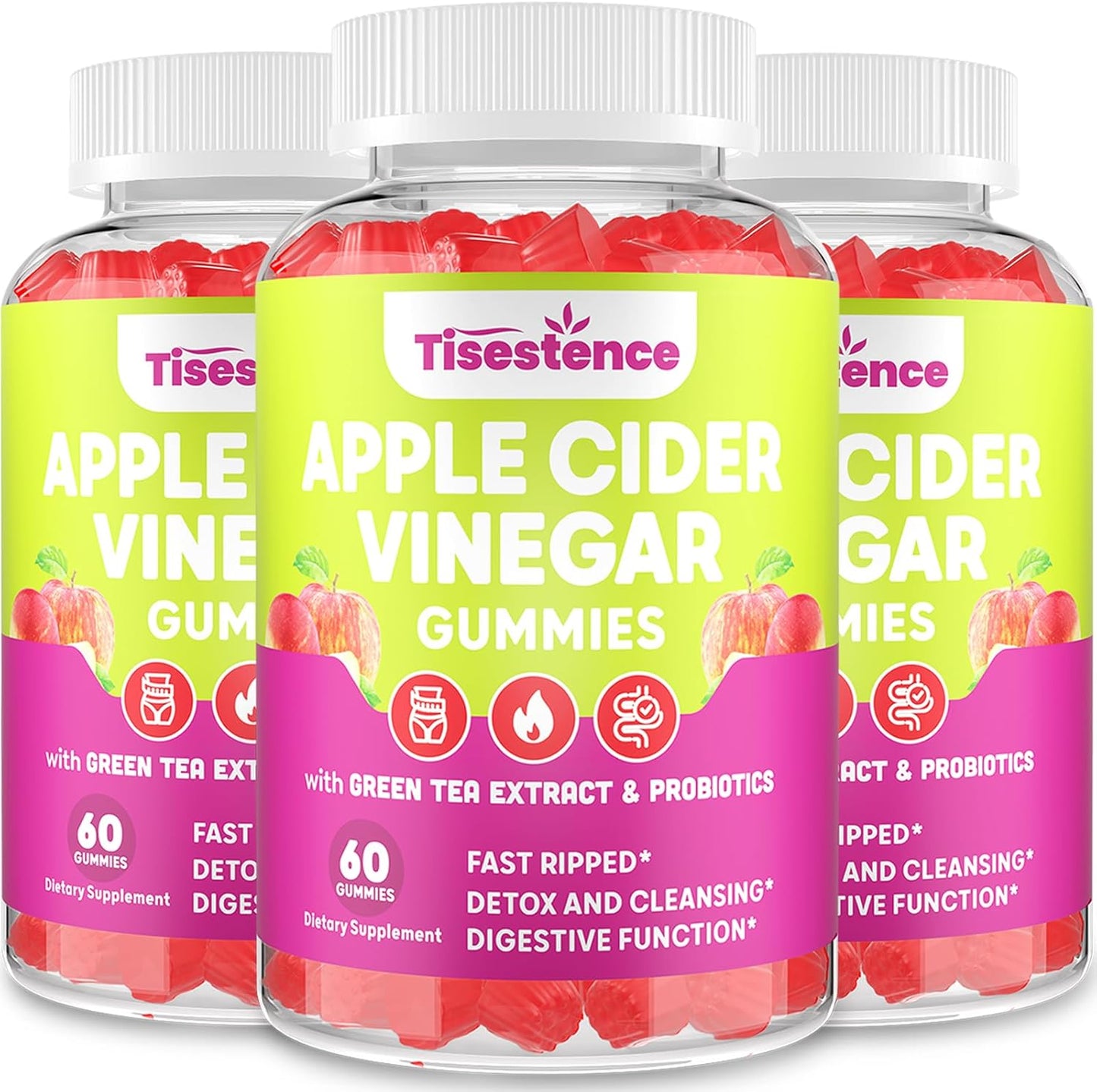 Tisestence Keto Apple Cider Vinegar Gummies 2000MG - Cleanse & Detox, Max Strength ACV Gummies with Green Tea, Raspberry, B12, Probiotics - Metabolism & Digestive Health - 3 Pack