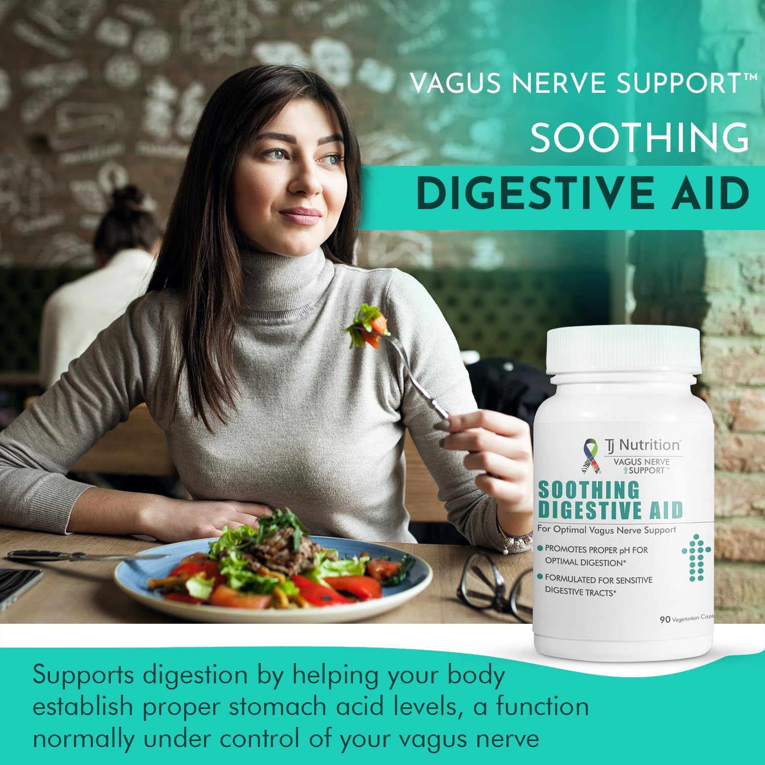 TJ Nutrition Digestive Health Support - Vagus Nerve Soothing Aid for Optimal pH and Comfortable Digestion