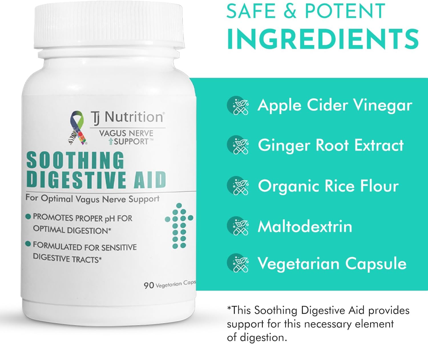 TJ Nutrition Digestive Health Support - Vagus Nerve Soothing Aid for Optimal pH and Comfortable Digestion