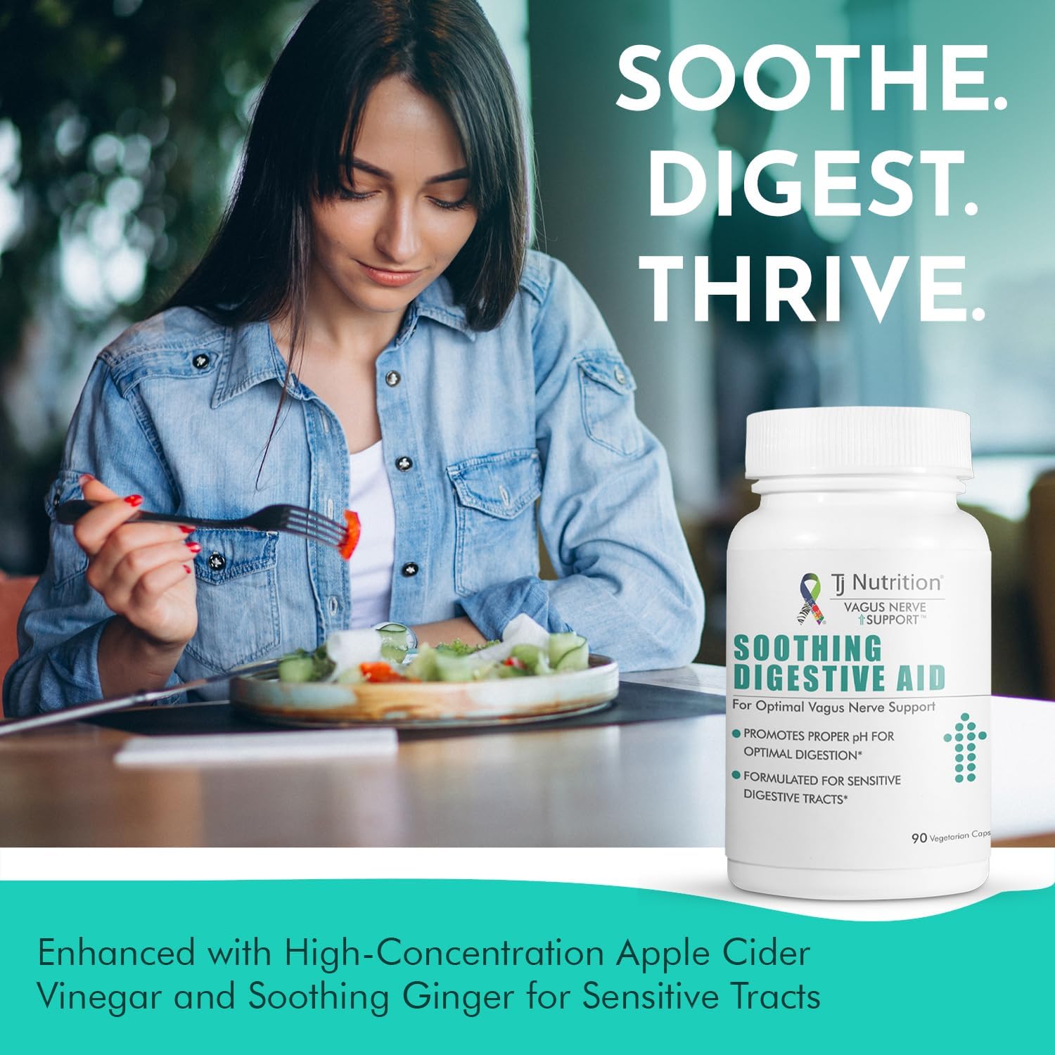 TJ Nutrition Digestive Health Support - Vagus Nerve Soothing Aid for Optimal pH and Comfortable Digestion