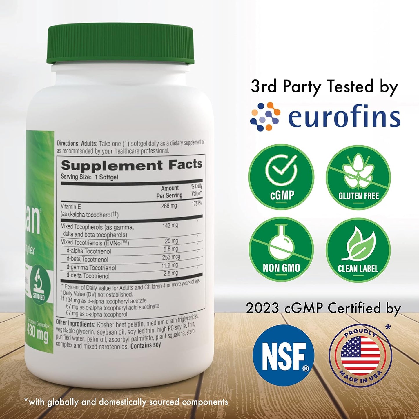 Tocospan Full Spectrum Vitamin E 430mg with EVNol Tocotrienols - Pack of 60 - Cardiovascular & Antioxidant Support - All 8 Natural Vitamin E Sources - Clinically Studied