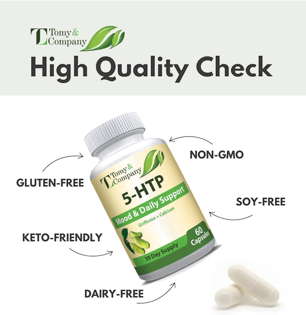 Tomy&Company 5-HTP 200 mg Capsules with Calcium for Mood and Sleep - Non-GMO and Gluten-Free - 60 Count