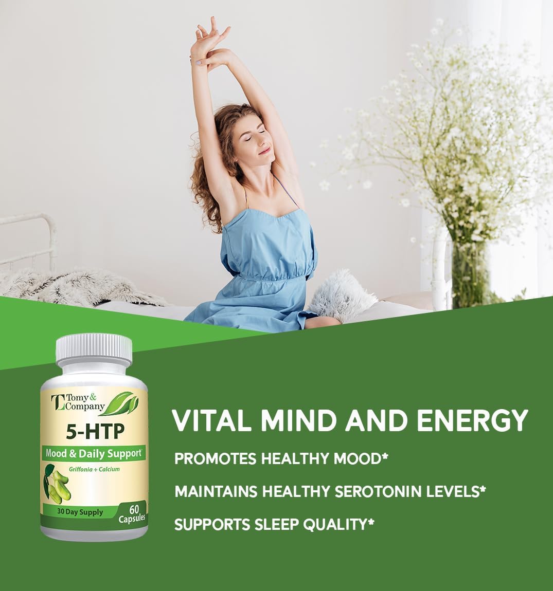 Tomy&Company 5-HTP 200 mg Capsules with Calcium for Mood and Sleep - Non-GMO and Gluten-Free - 60 Count