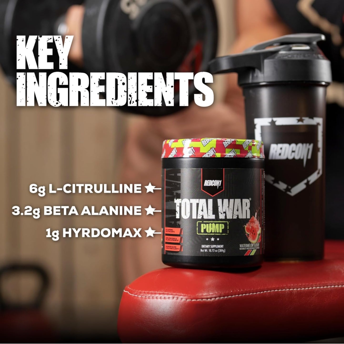 Total War Pump Non Stim & Caffeine Free Pre Workout Powder - Watermelon Slushy Flavor - For Women & Men - Enhance Workouts Anytime - Includes L-Citrulline & Beta Alanine - 10.72 oz
