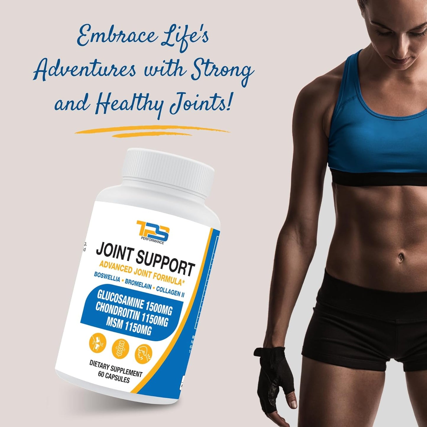 TPS PERFORMANCE Joint Support Capsules with Glucosamine, Chondroitin, and MSM for Joint Health - 60 Count