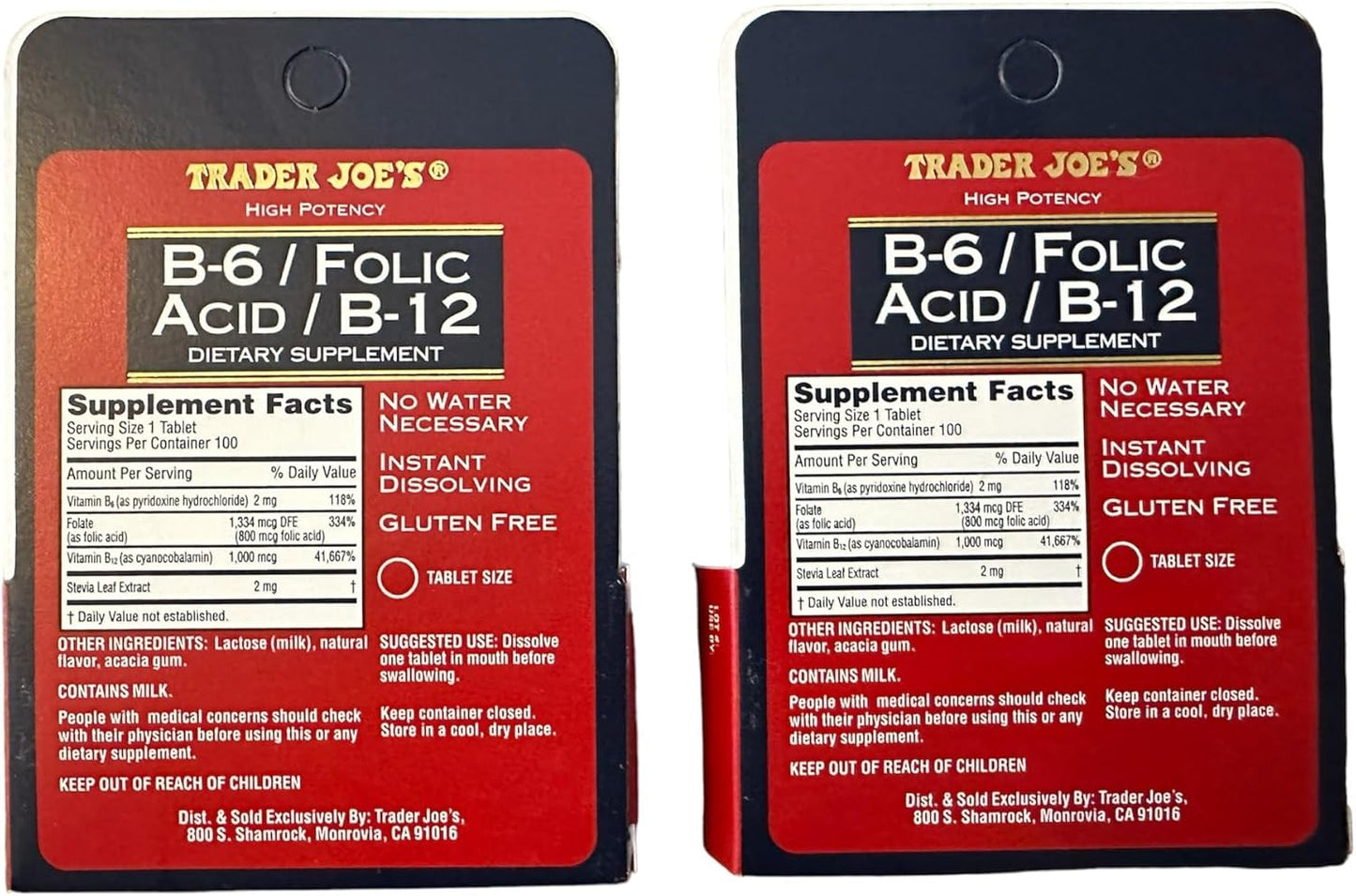 Trader Joe's B-6, Folic Acid, and B-12 Dietary Supplement - 400 Tablets in 2 Packs