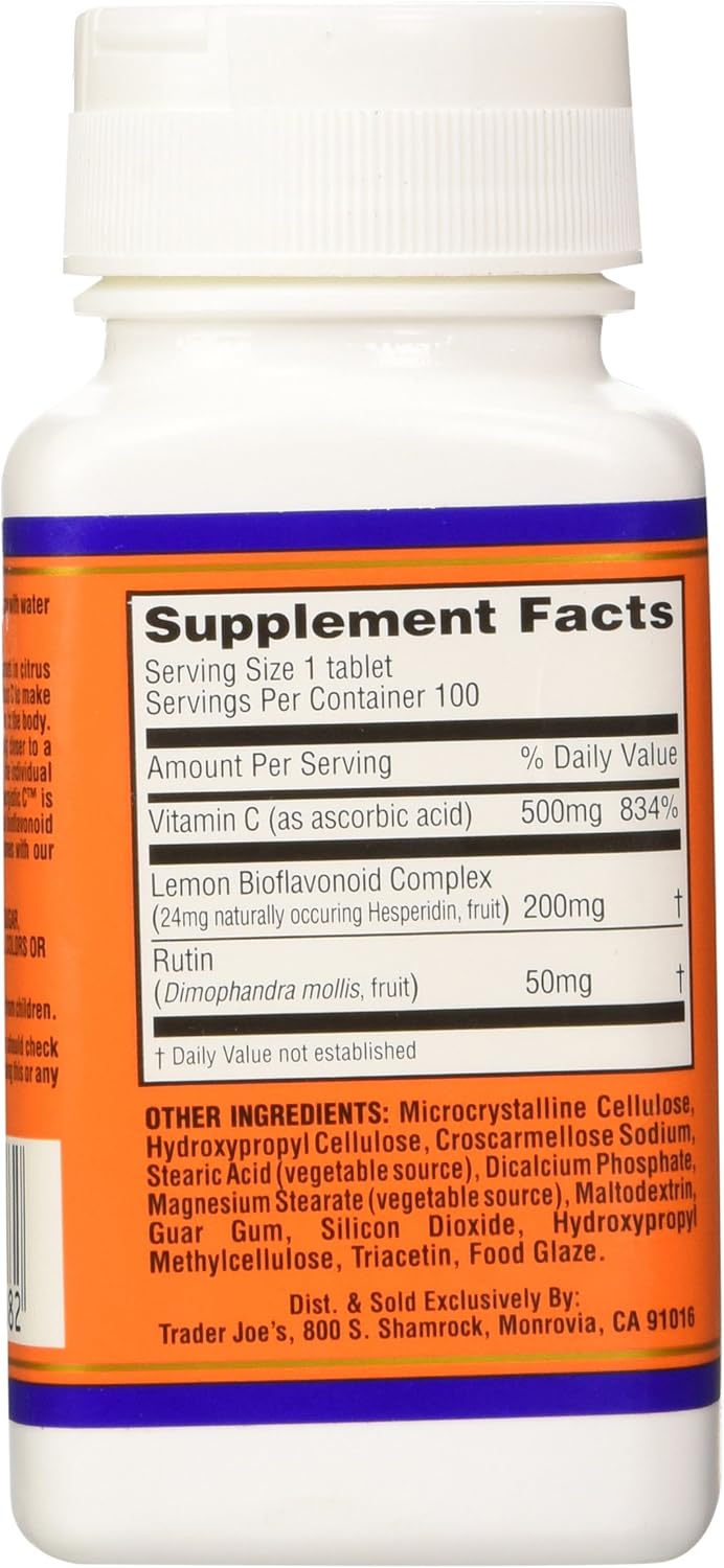 Trader Joe's Synergistic Vitamin C Complex 500mg with Lemon and Rutin Bioflavonoids - 100 Tablets