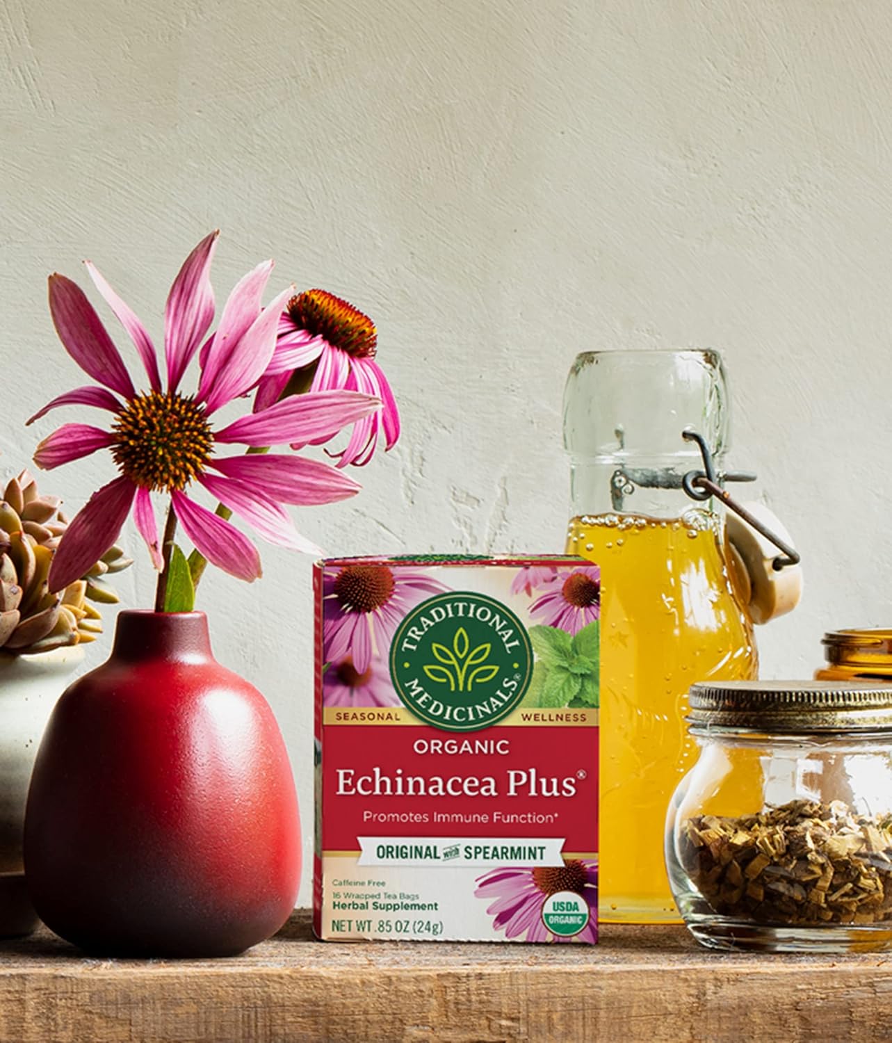 Traditional Medicinals Organic Echinacea Plus Herbal Tea with Spearmint, Supports Immune System, 16 Tea Bags