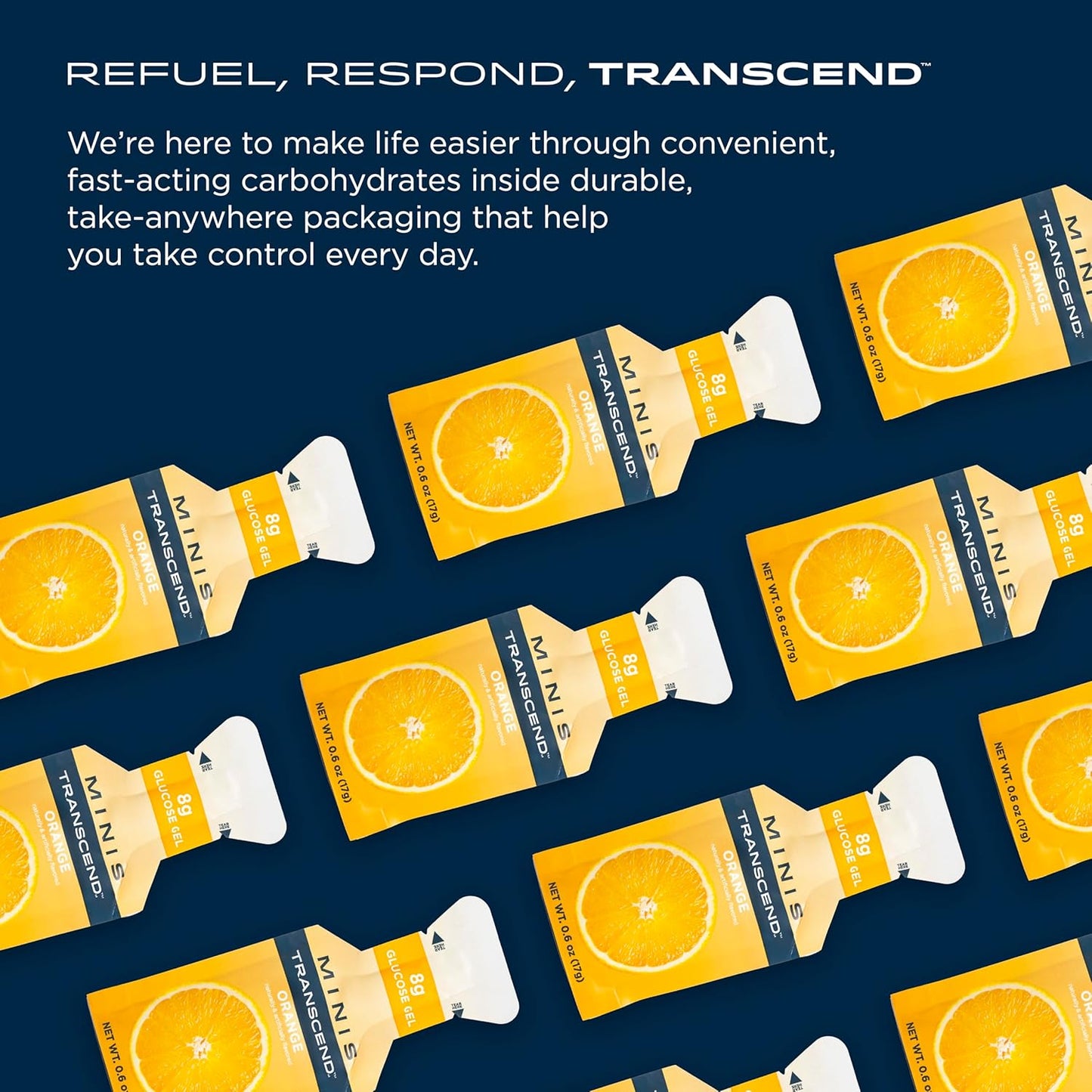 Transcend Foods Mini Orange Gel (.6 oz, Pack of 12) - Fast-acting Carb Gel in Orange Flavor - Travel Size, Caffeine & Gluten Free - BoostGo Australia