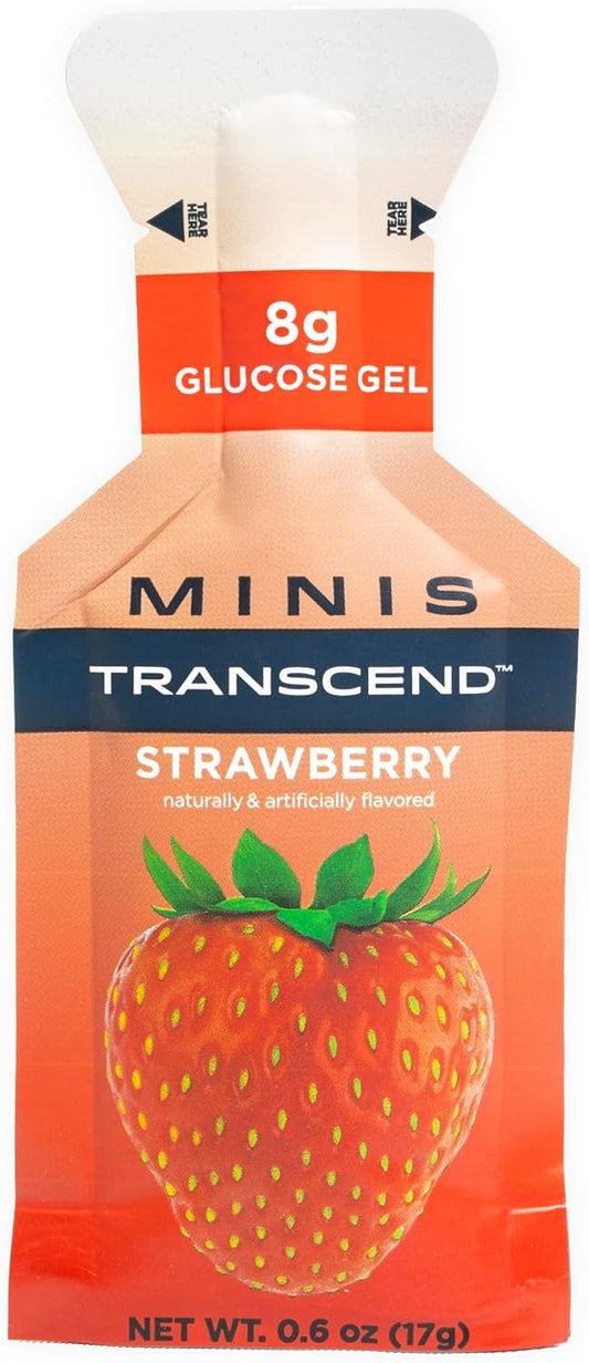 Transcend Foods Mini Strawberry Gel Pack of 12, Fast-Acting Carb Gel - Travel Size, Caffeine Free, Gluten Free, Strawberry Flavor - 0.6 oz - BoostGo Australia