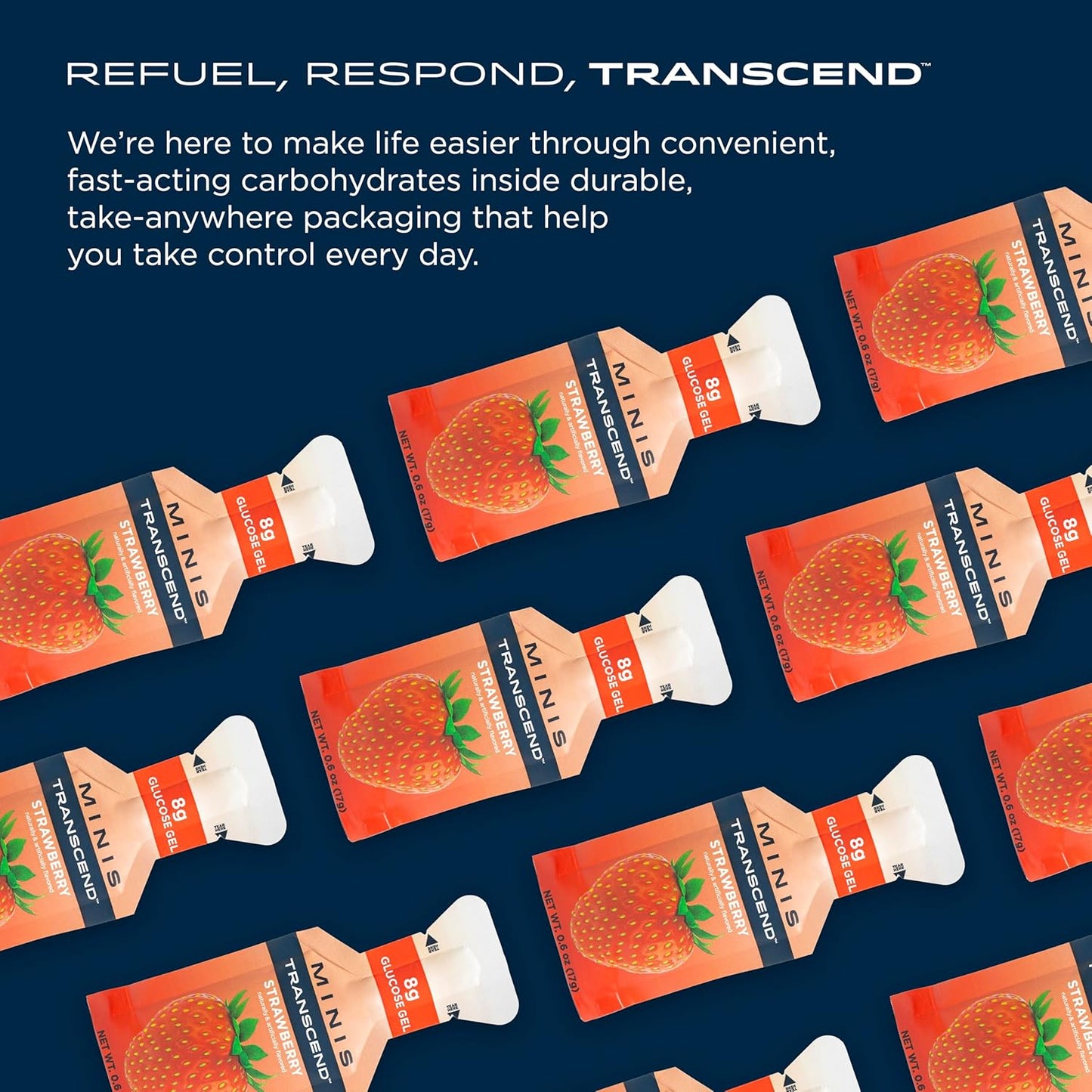 Transcend Foods Mini Strawberry Gel Pack of 12, Fast-Acting Carb Gel - Travel Size, Caffeine Free, Gluten Free, Strawberry Flavor - 0.6 oz - BoostGo Australia