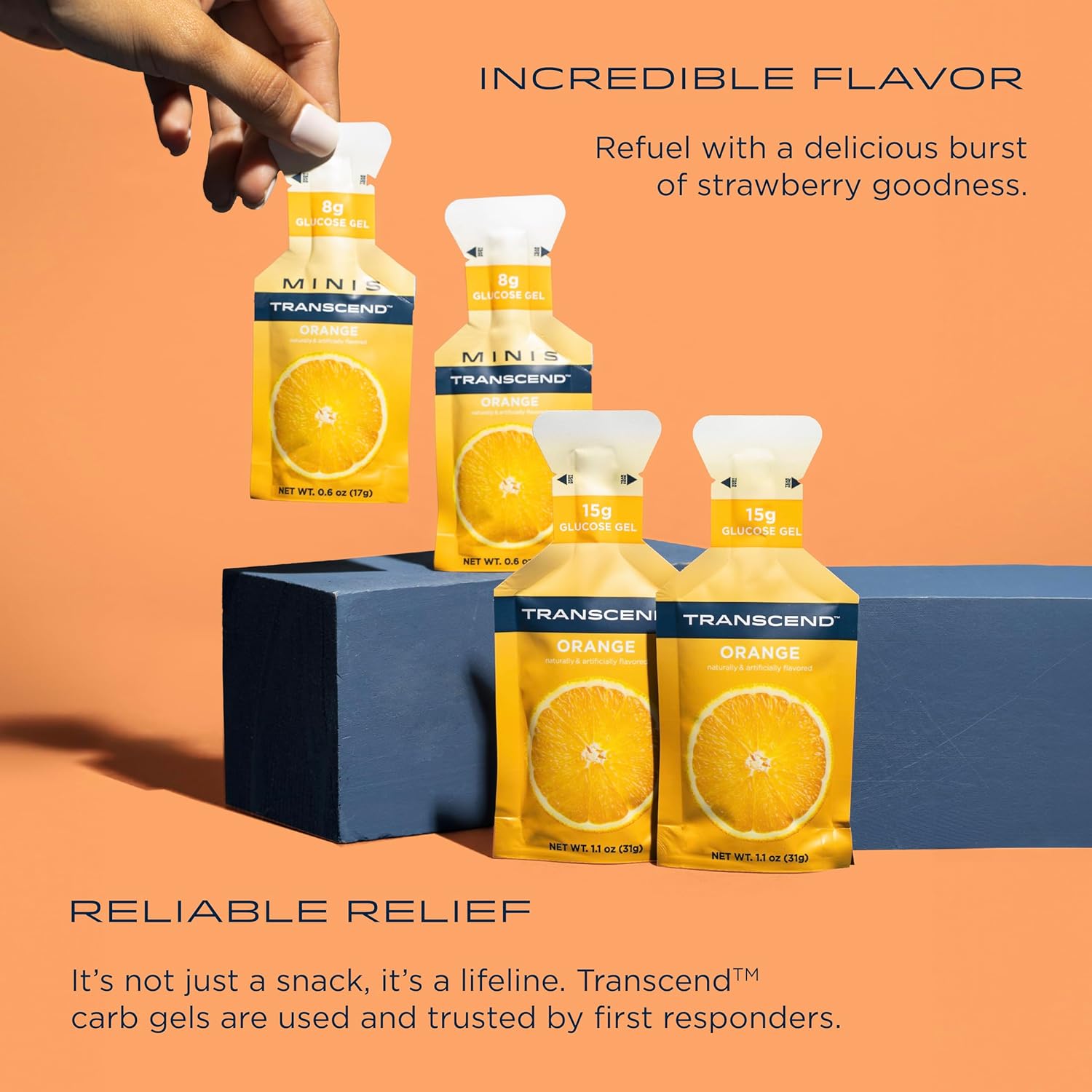 Transcend Foods Orange Gels - 1.1 oz, 100 Pack - Fast-Acting Carb Gel, Orange Flavor - Caffeine and Gluten Free - BoostGo Australia