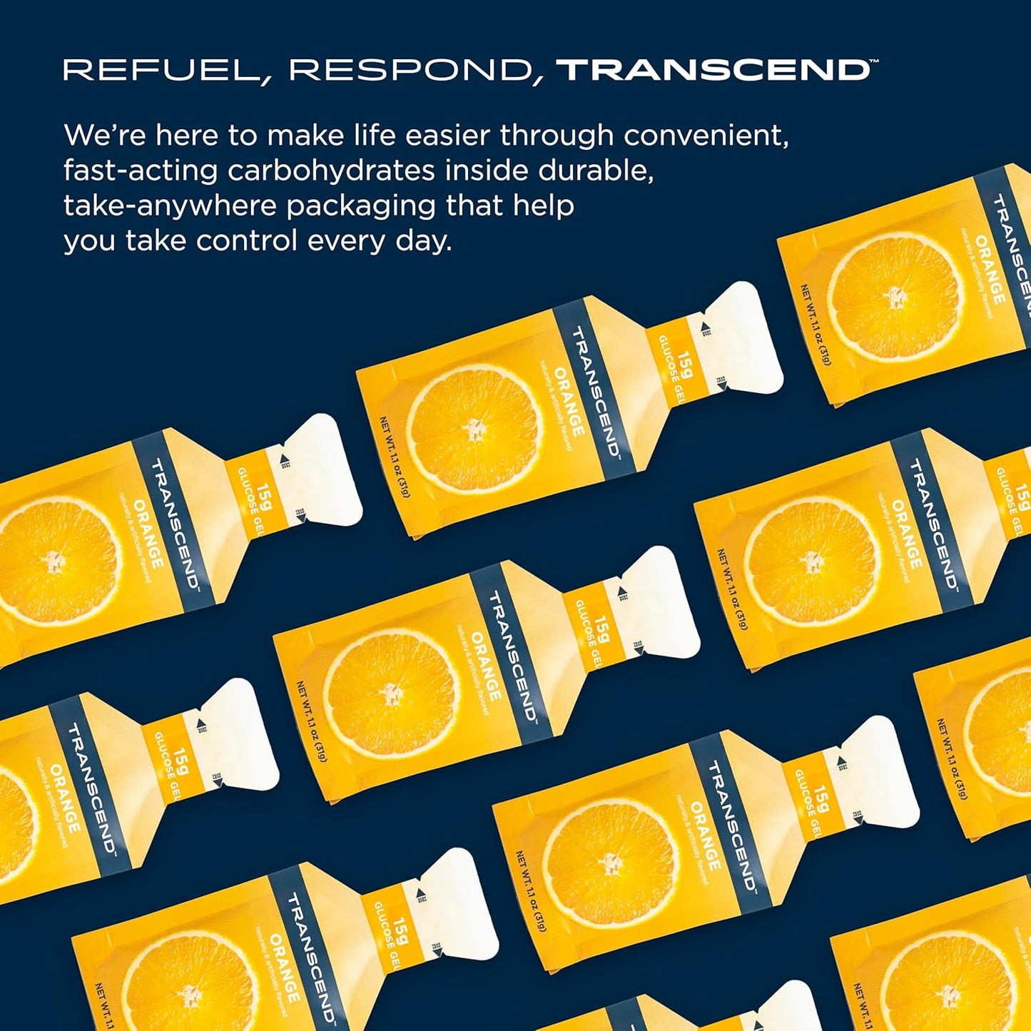 Transcend Foods Orange Gels - 1.1 oz, 100 Pack - Fast-Acting Carb Gel, Orange Flavor - Caffeine and Gluten Free - BoostGo Australia