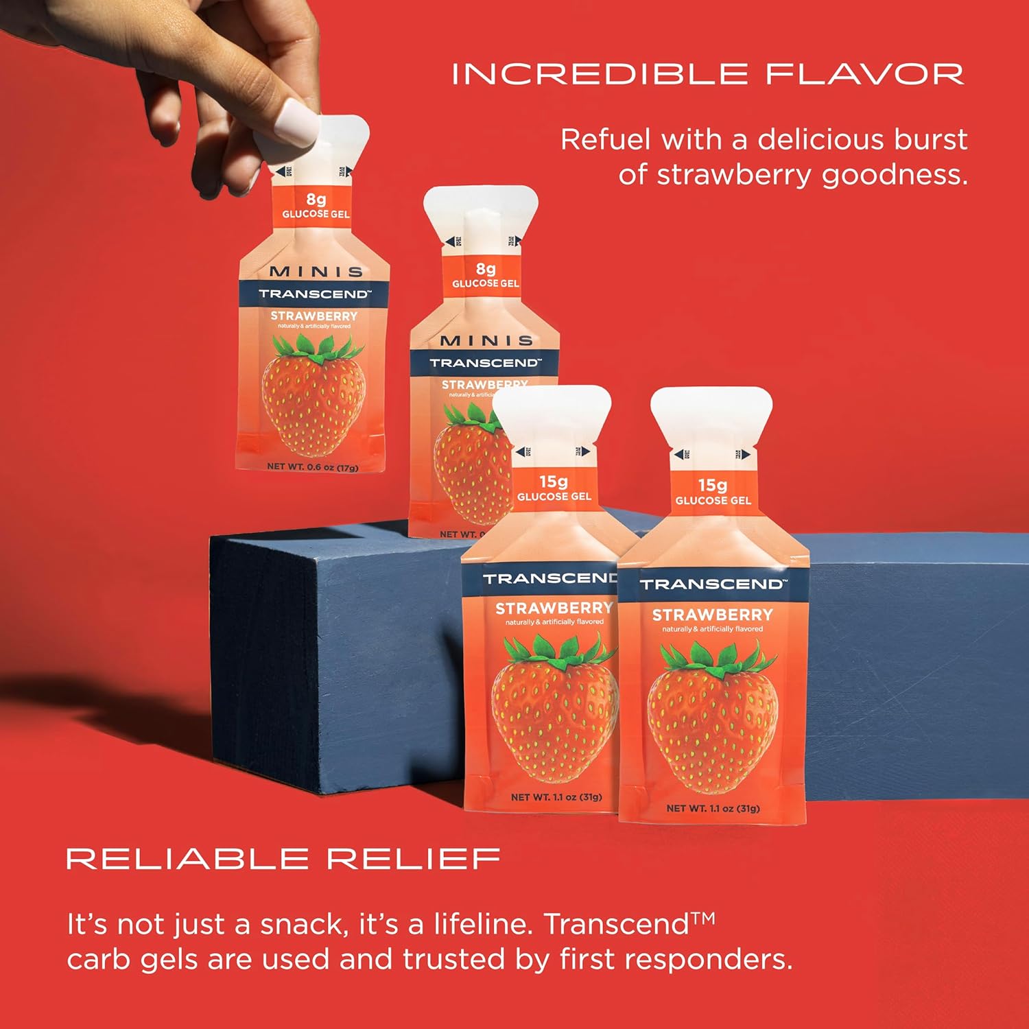 Transcend Foods Strawberry Gels - 1.1 oz, Pack of 100 - Fast-Acting Carb Gel, Gluten Free Strawberry Flavor - BoostGo Australia