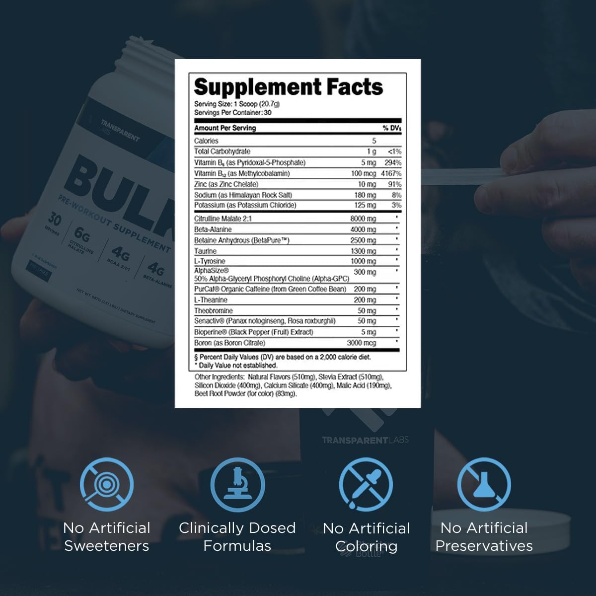 Transparent Labs Bulk Pre Workout Powder - Peach Mango Flavor - 30 Servings - Advanced Muscle Building Formula
