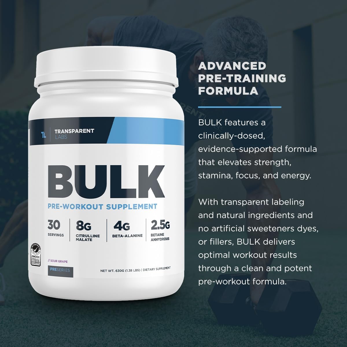 Transparent Labs Bulk Pre Workout Powder - Peach Mango Flavor - 30 Servings - Advanced Muscle Building Formula