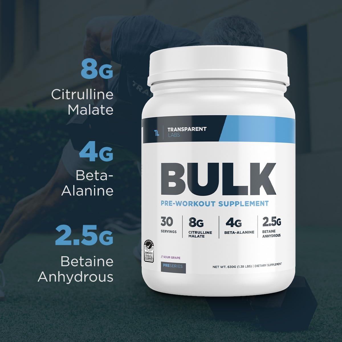 Transparent Labs Bulk Pre Workout Powder - Peach Mango Flavor - 30 Servings - Advanced Muscle Building Formula