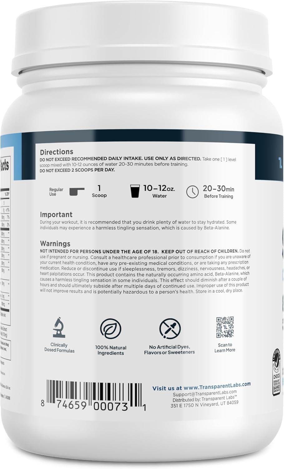 Transparent Labs Caffeine-Free Pre-Workout Powder for Men and Women - Beta Alanine, Citrulline Malate, elevATP - 30 Servings, Blue Raspberry Flavor