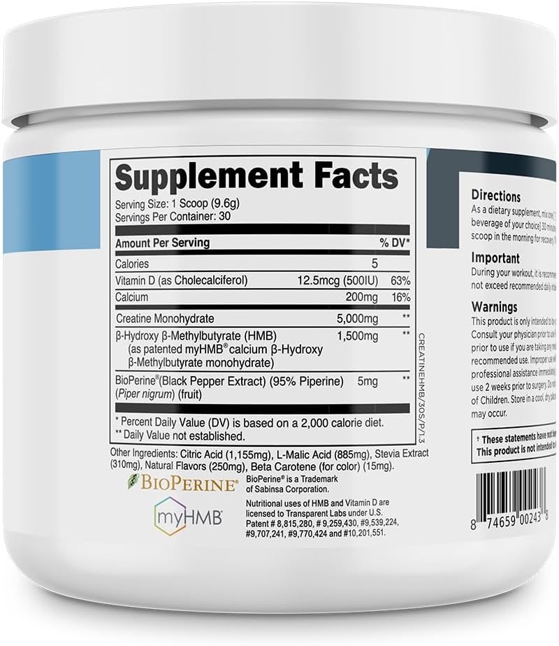 Transparent Labs Creatine HMB: Muscle Growth & Strength Powder - 30 Servings, Hawaiian Splash Flavor