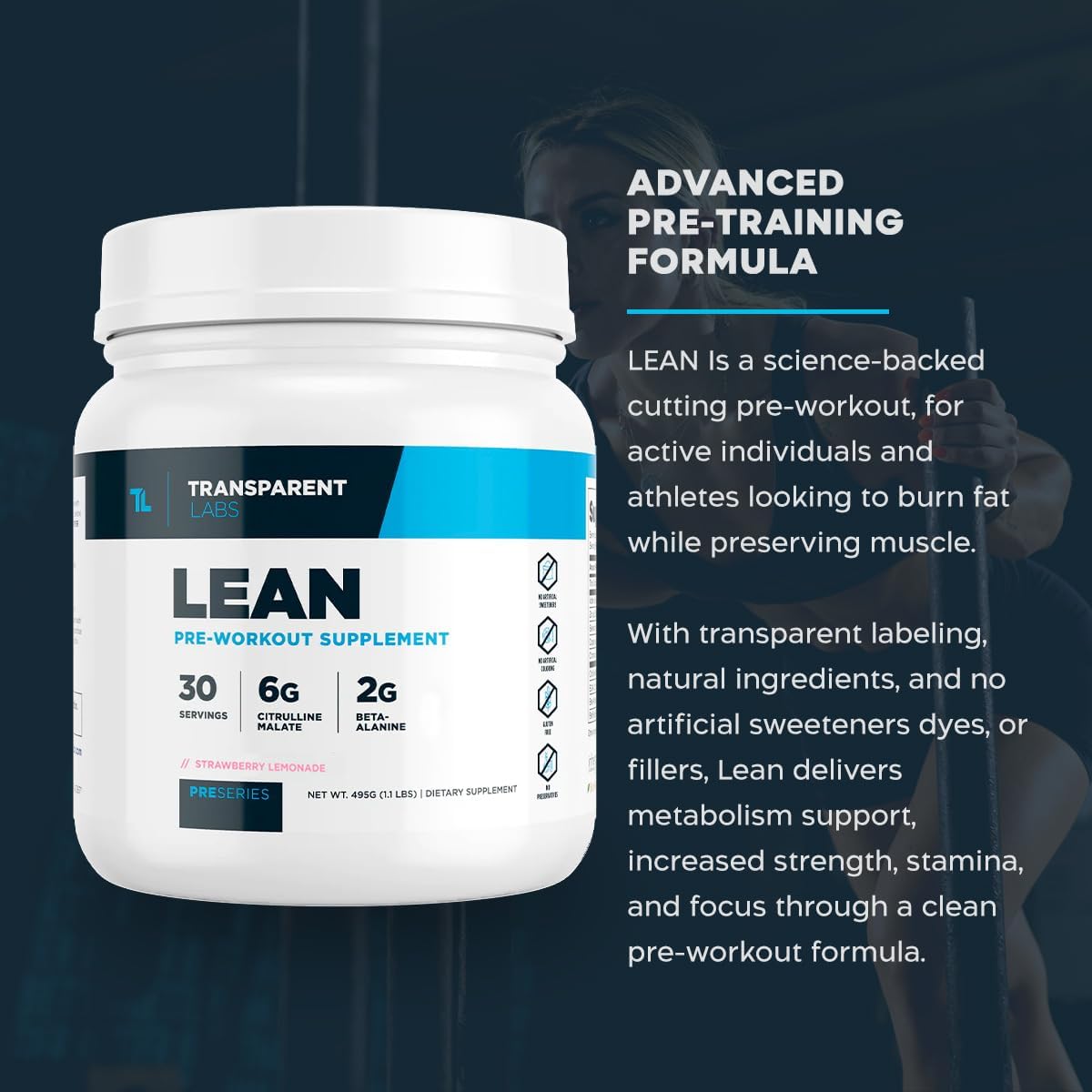 Transparent Labs Lean Pre-Workout: Body Recomposition Formula with Acetyl L-Carnitine, Beta Alanine, & Organic Caffeine - 30 Servings, Fruit Punch Flavor for Men and Women