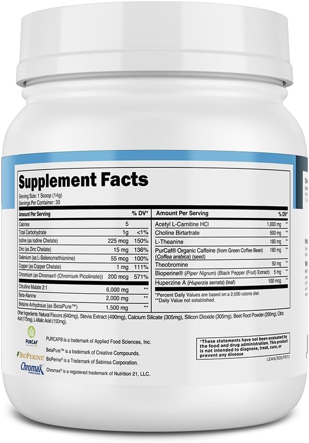 Transparent Labs Lean Pre-Workout: Body Recomposition Formula with Acetyl L-Carnitine, Beta Alanine, & Organic Caffeine - 30 Servings, Fruit Punch Flavor for Men and Women