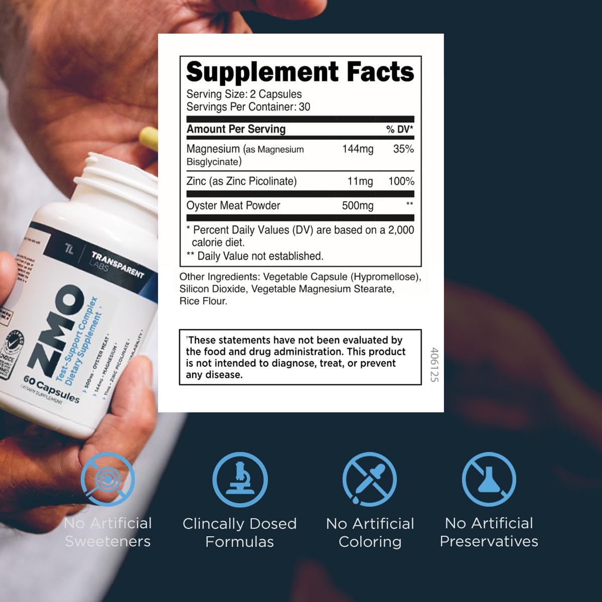 Transparent Labs ZMO - Zinc, Magnesium, Oyster Powder Muscle Builder - 60 Capsules for Recovery & Performance - Men and Women