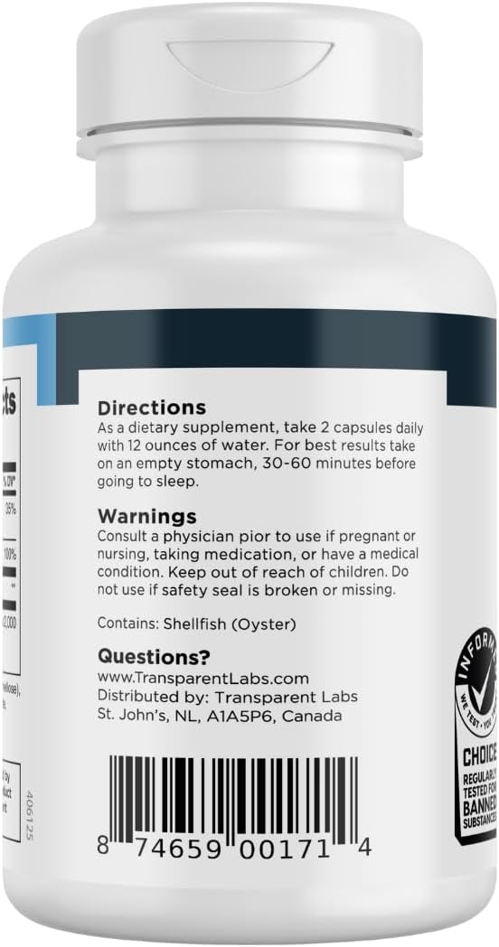 Transparent Labs ZMO - Zinc, Magnesium, Oyster Powder Muscle Builder - 60 Capsules for Recovery & Performance - Men and Women