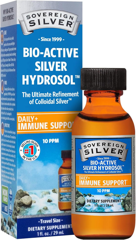 Travel Size Sovereign Silver Bio-Active Silver Hydrosol Liquid 10 ppm for Immune Support - 1oz