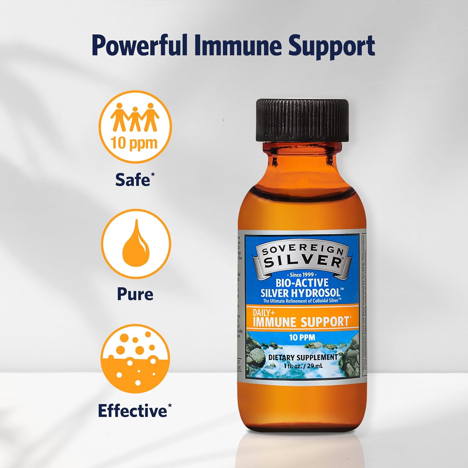 Travel Size Sovereign Silver Bio-Active Silver Hydrosol Liquid 10 ppm for Immune Support - 1oz