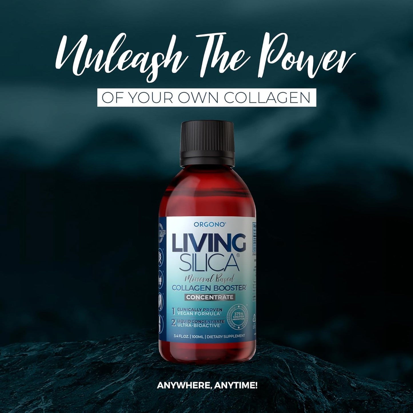 Travel-Sized Orgono Living Silica Mineral Collagen Booster Drink - 3.4 FL.OZ - Supports Joint & Bone Health - Vegan Formula