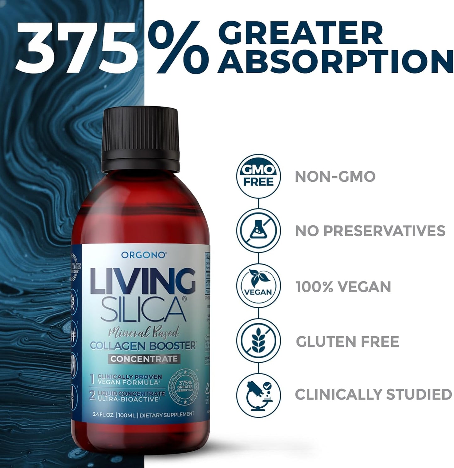 Travel-Sized Orgono Living Silica Mineral Collagen Booster Drink - 3.4 FL.OZ - Supports Joint & Bone Health - Vegan Formula