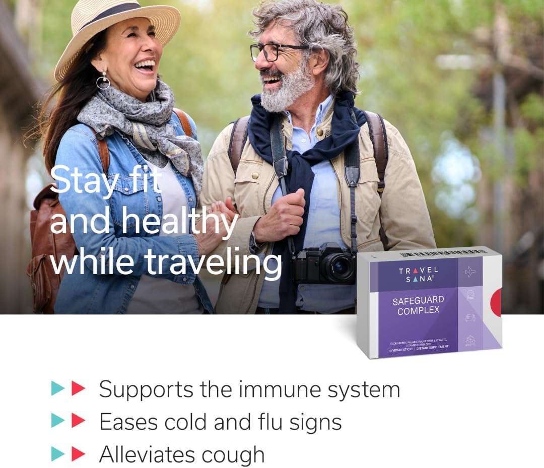 TRAVELSANA Elderberry Immune Booster with Pelargonium, Vitamin C & Zinc - 10 Sticks