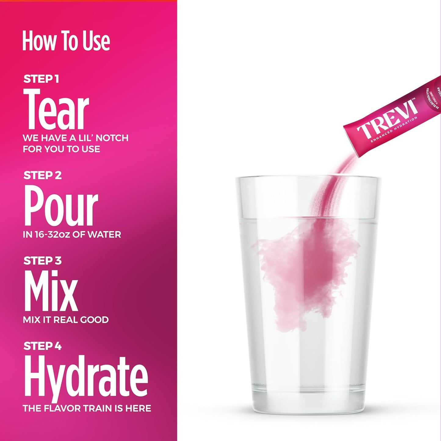 TREVI™ Electrolyte Powder Packets - Raspberry Flavored Hydration Drink Mix with Himalayan Pink Salt, Vitamins, and Trace Minerals - 28 Ct, Sugar Free