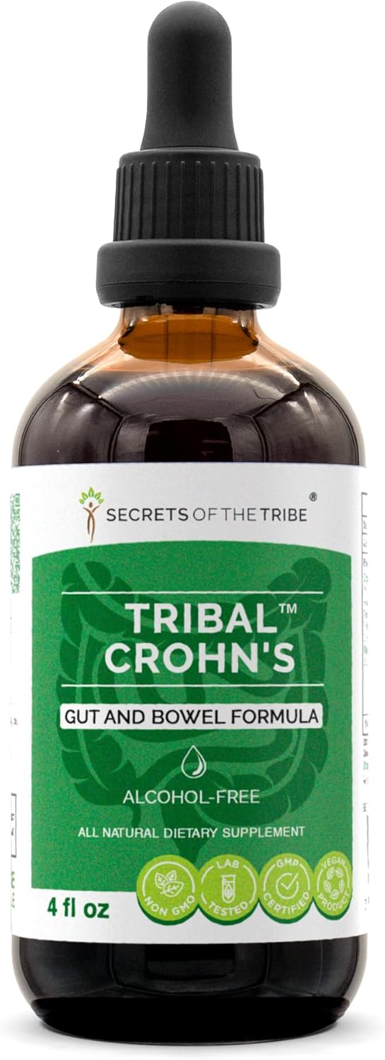 Tribal Crohn's Herbal Glycerite Tincture with Slippery Elm, Marshmallow, Turmeric - Gut and Bowel Support Formula (4 FL OZ)