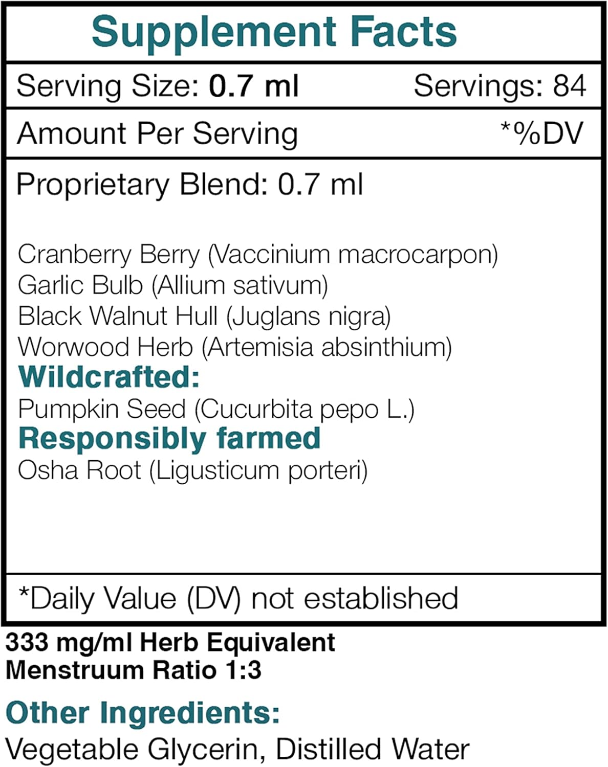 Tribal Parasite Alcohol-Free Herbal Extract with Cranberry, Garlic, Wormwood, Pumpkin 2 oz - High-Potency Intestinal Purge Formula