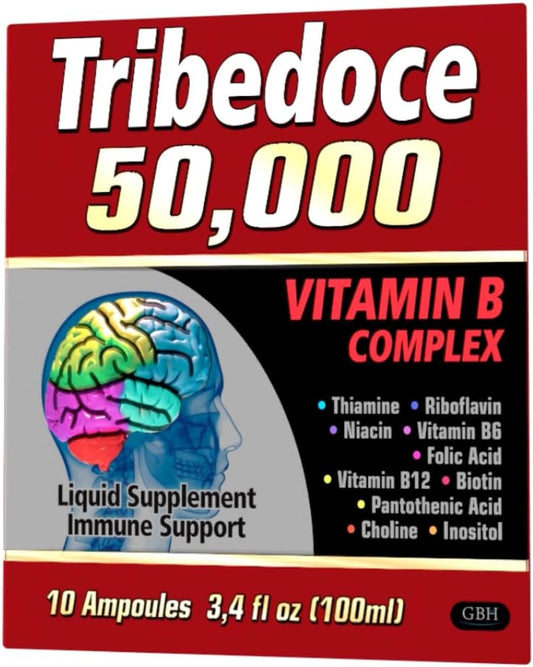 Tribedoce 50,000 - Liquid Vitamin B Complex Supplement for Immune Support, Non-GMO, 10 Ampoules (3.4 fl oz / 100 ml)